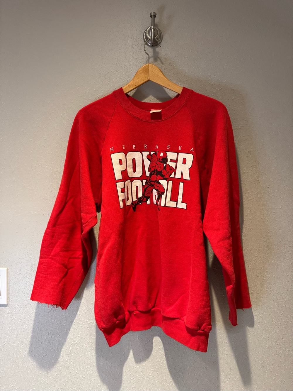 Vintage Nebraska Power Football Red Raglan Sweatshirt - Medium